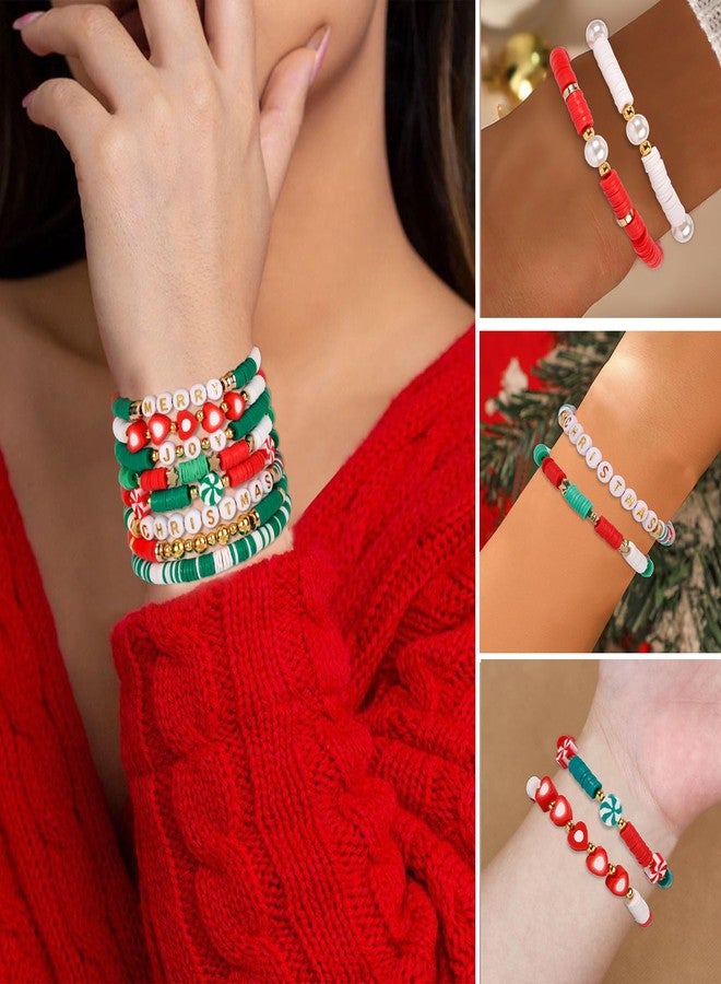 LUYI 10 PCS Christmas Bracelets for Women Holiday Friendship Heishi Surfer Bracelets Disc Clay Beaded Stretch Bracelets Christmas Jewelry Gifts Party Supplies Decor - Image 4